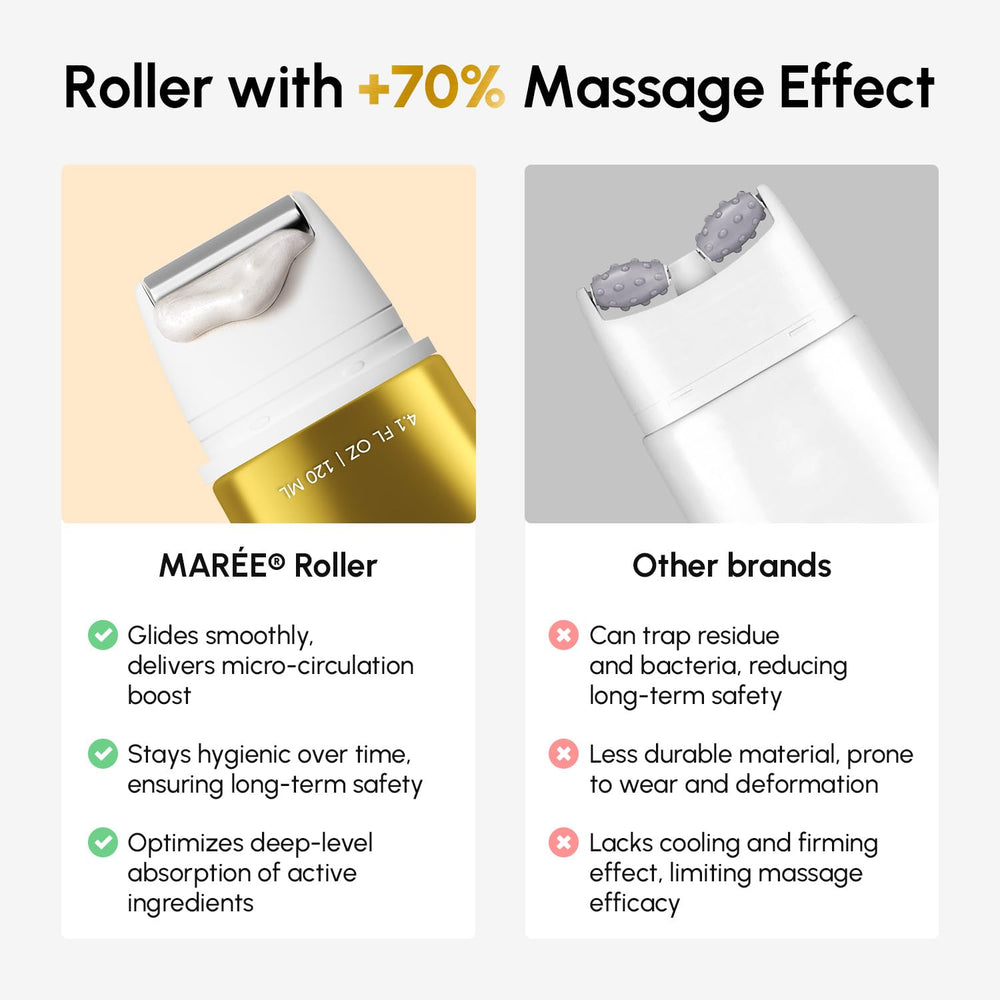 MAREE Crema Cuello con Roller, retinol y vitaminas para renovación suave.