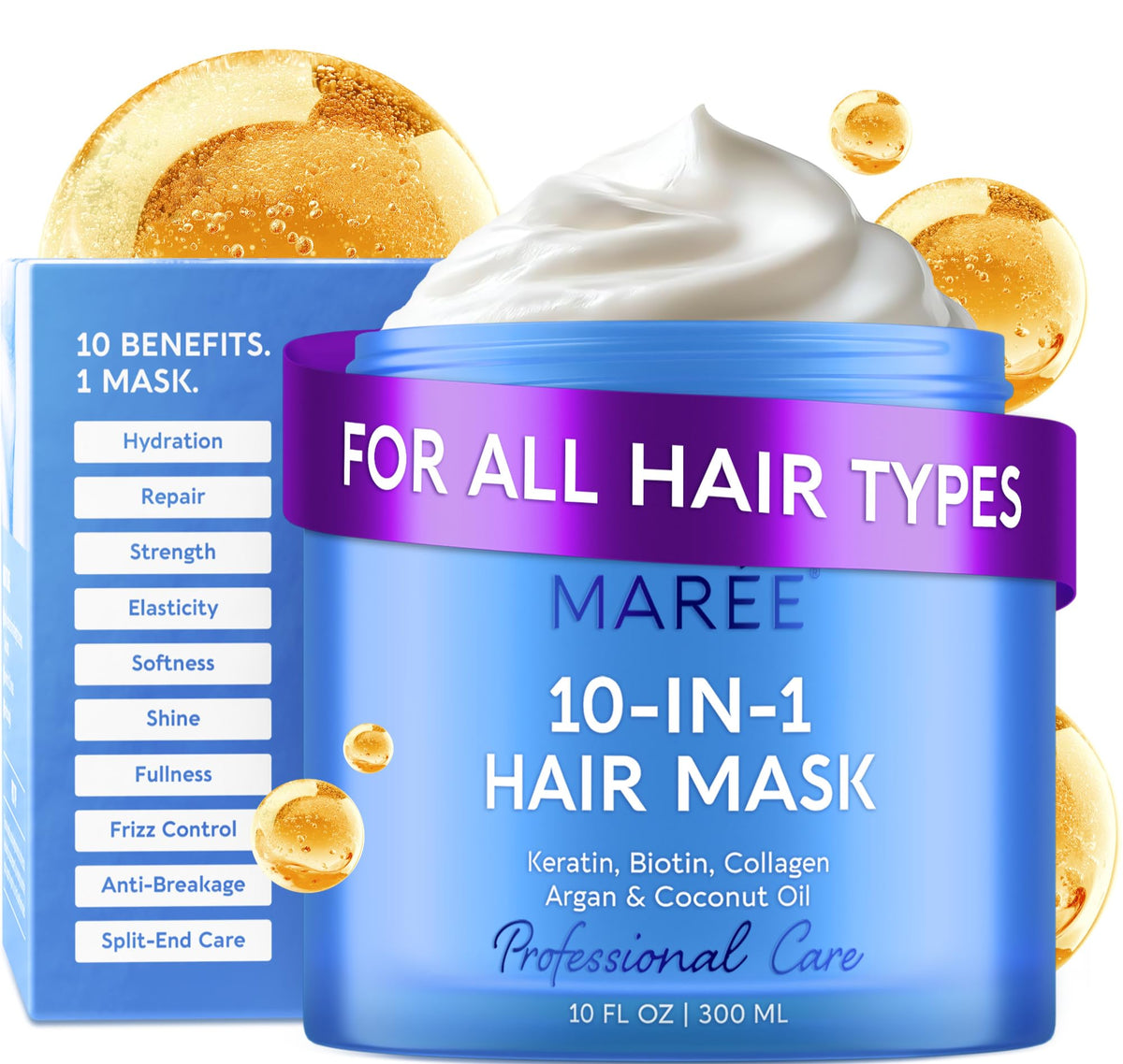 MAREE Deep Conditioning 10-In-1 Hair Mask packaging highlights premium all-in-one care.