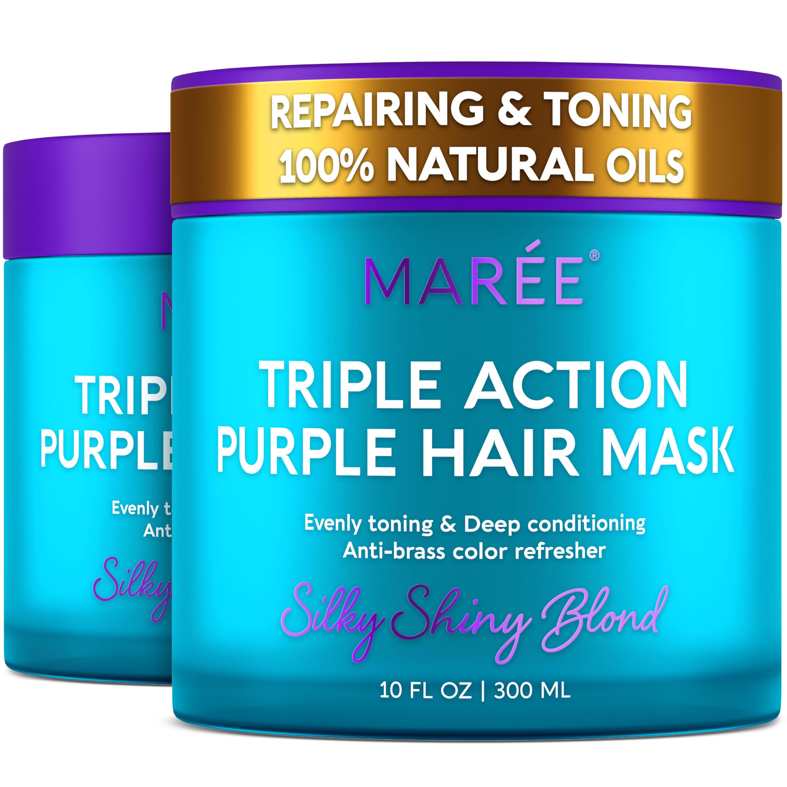 MAREE purple hair mask bottle showing salon-grade toning for brassy blonde hair