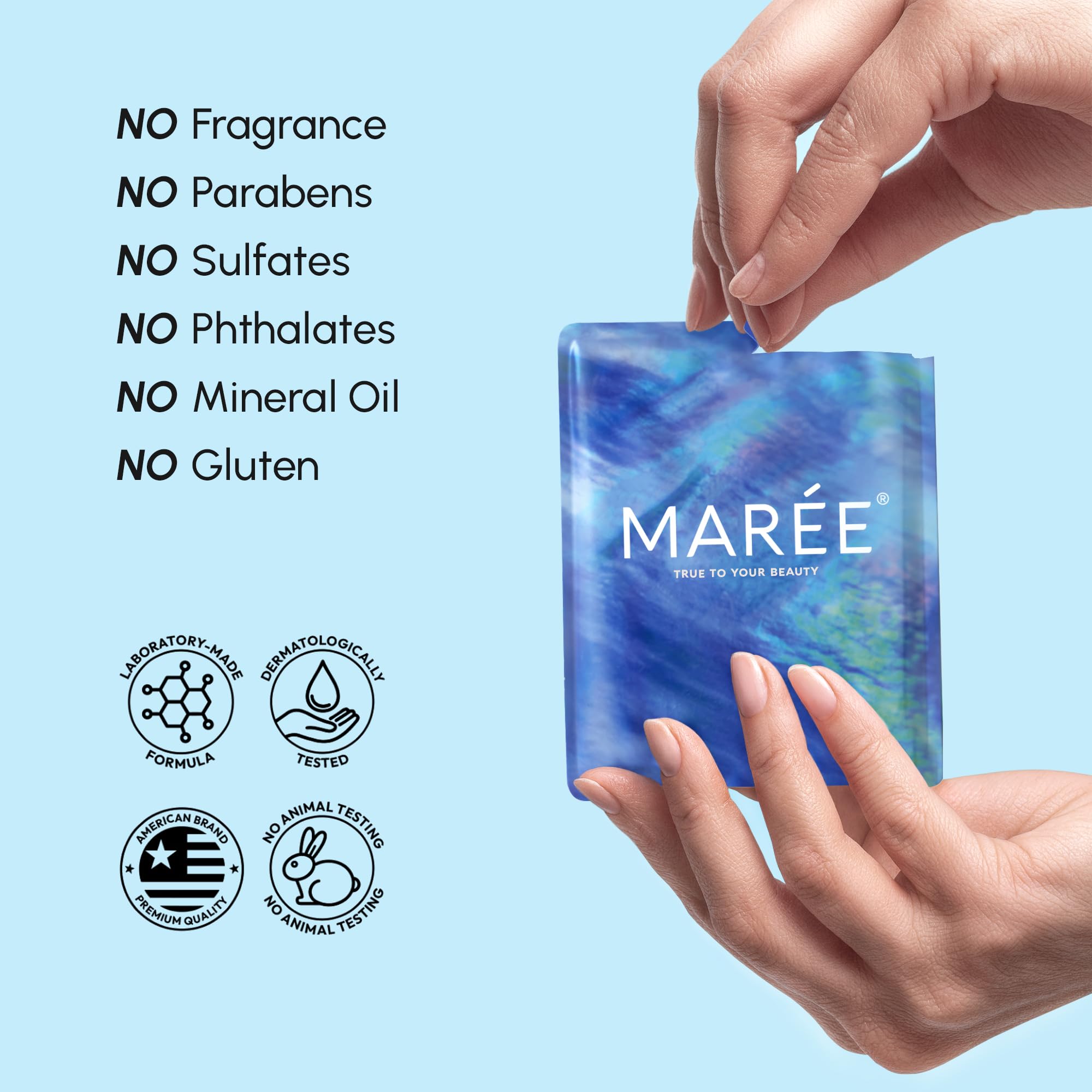 MAREE Eye Gels non-slip design keeps patches in place.