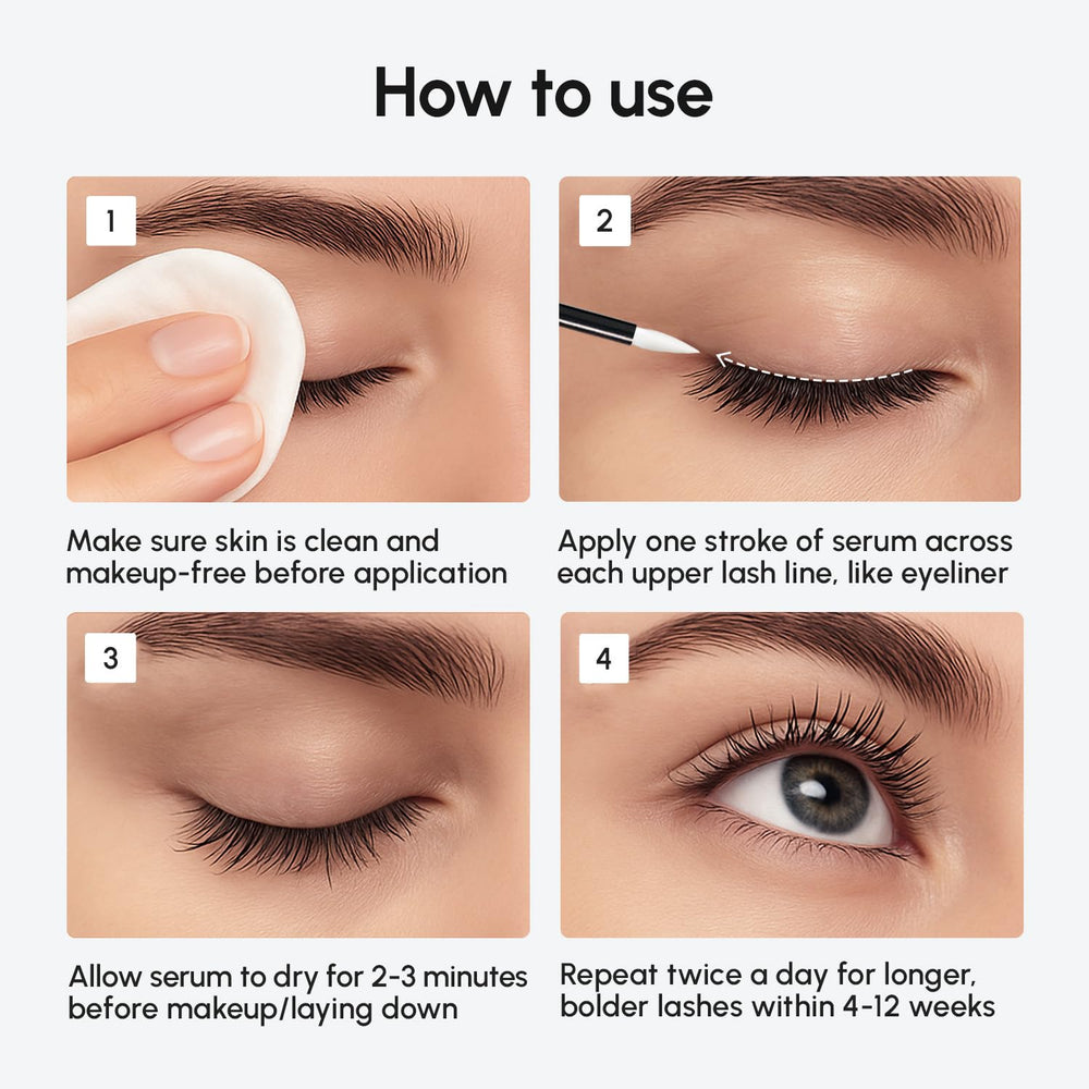 MAREE Eyelash Serum on bathroom shelf ready for daily use.