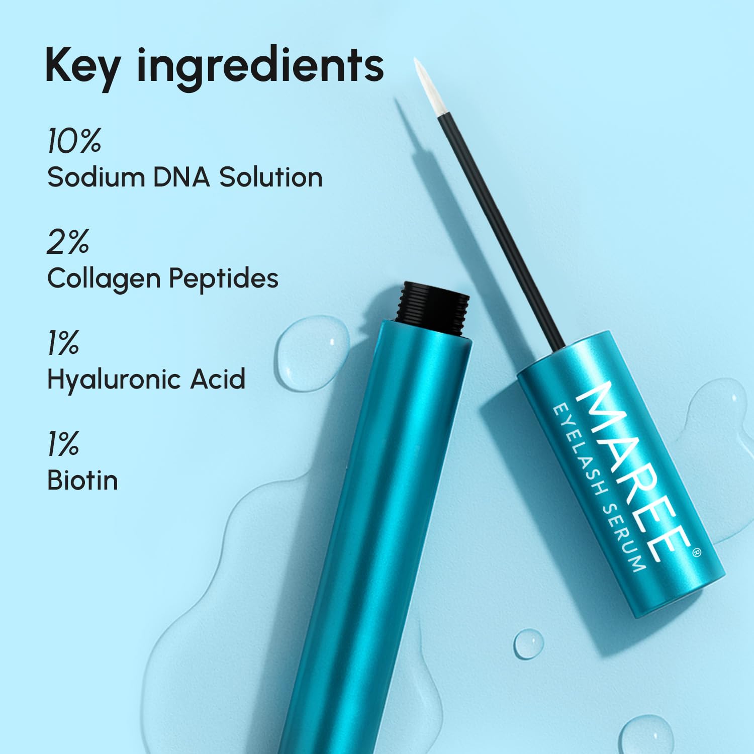 MAREE Eyelash Serum close-up texture on lashes supports smooth application.
