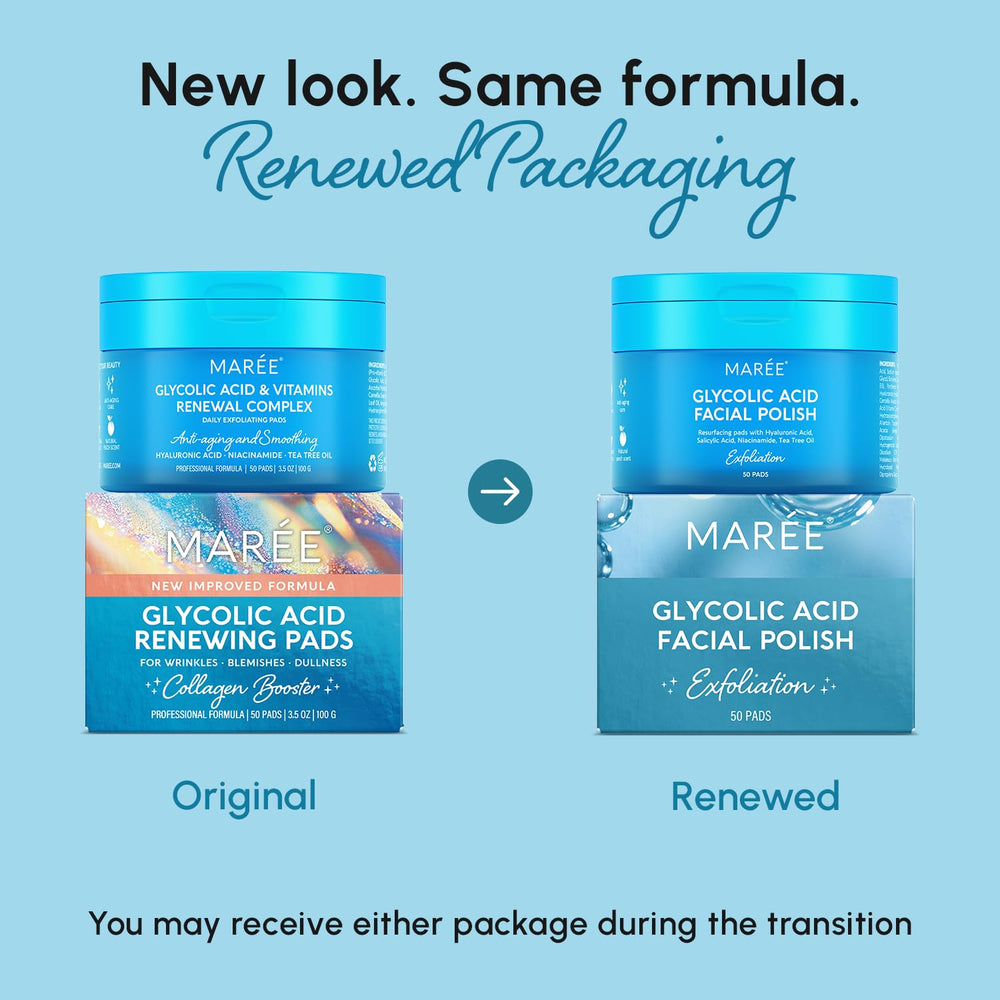 MARÉE Glycolic pads in use, exfoliating to reveal brighter complexion