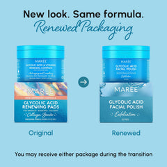 MARÉE Glycolic pads in use, exfoliating to reveal brighter complexion