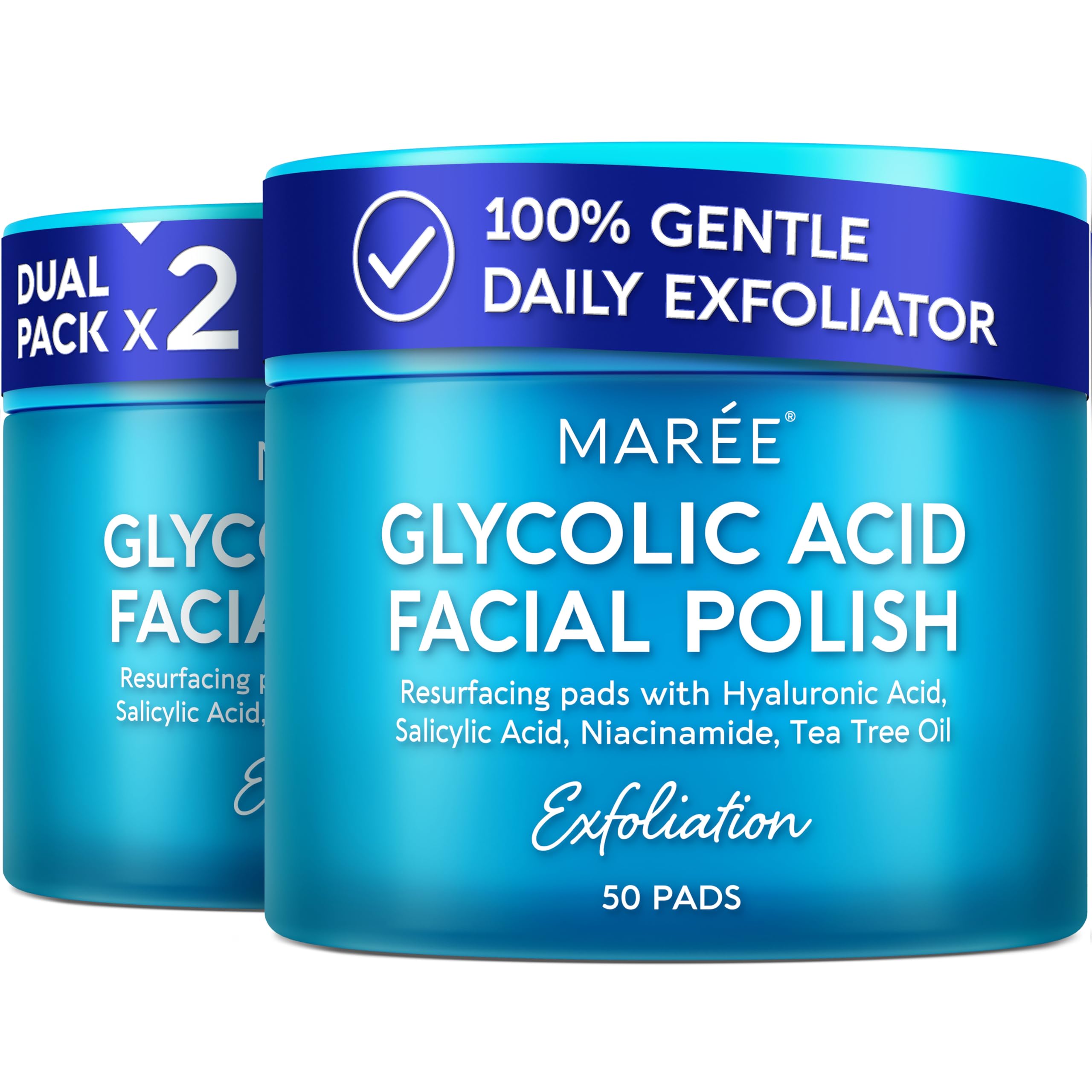 MARÉE Glycolic Acid Pads 2 Pack on display for radiant, smooth skin