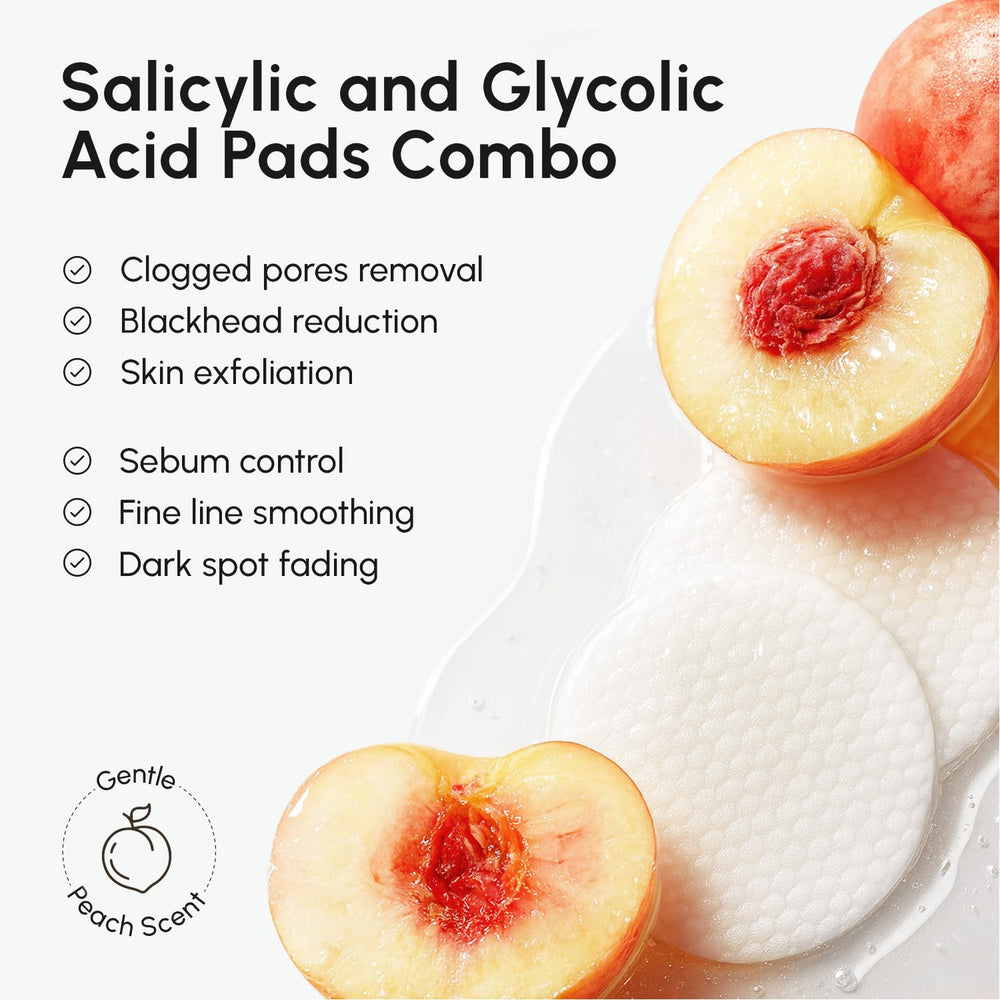 MAREE Glycolic pads 2% salicylic acid image emphasizes pore unclogging and oil balance.
