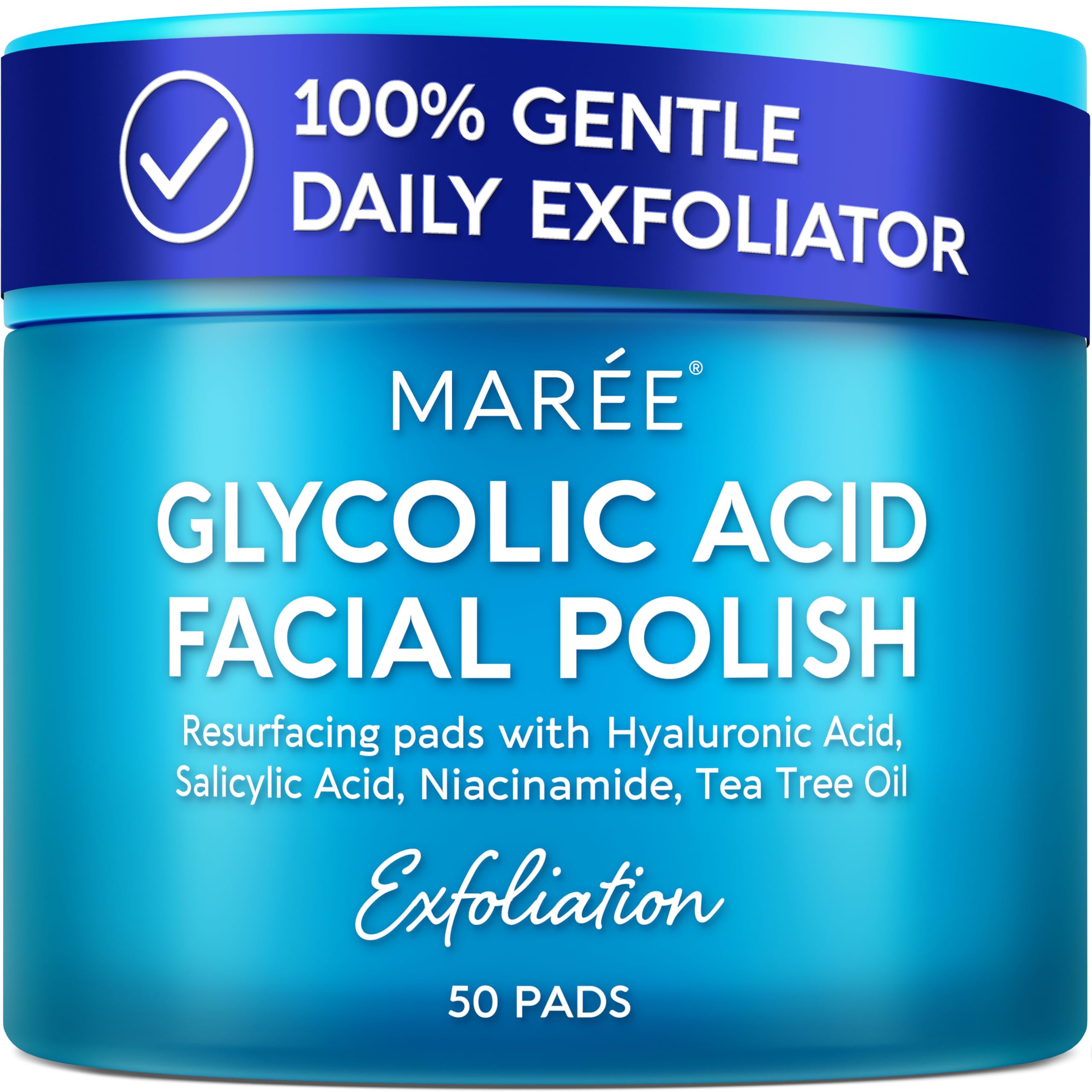 MAREE Glycolic Acid Pads packaging highlighting at-home exfoliation benefits
