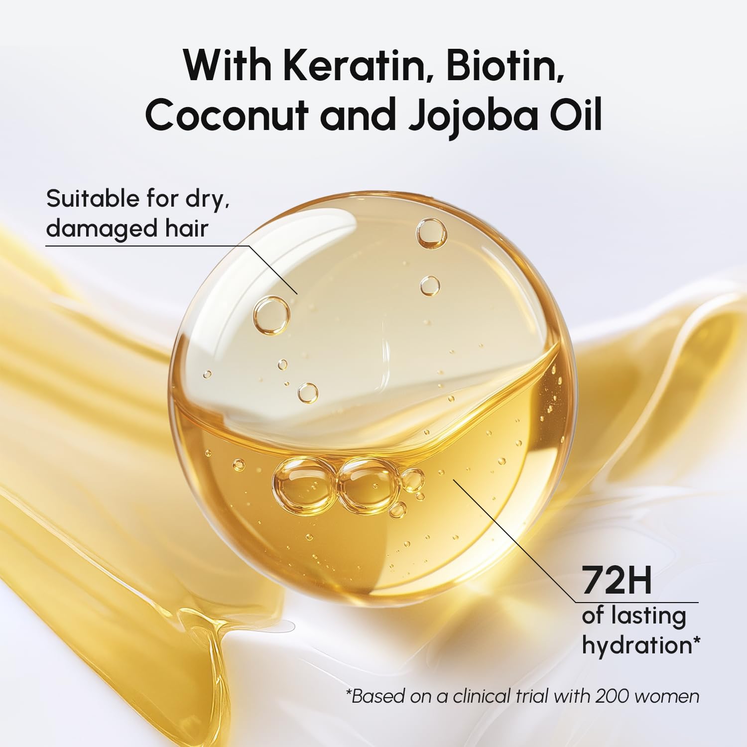 MAREE conditioner bottle close-up highlights keratin infusion for smoother hair.