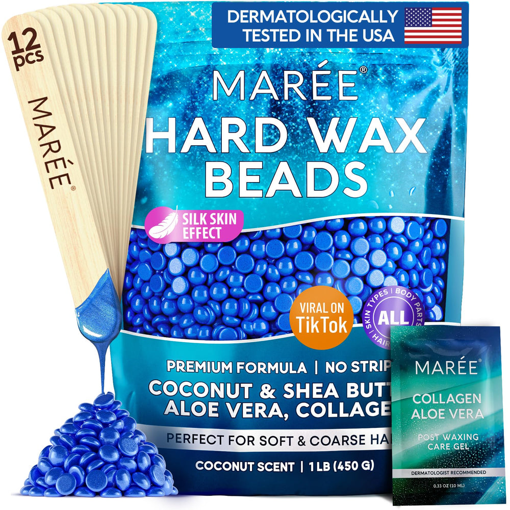 MAREE Hard Wax Beads packaging ready for at home waxing with sensitive skin formula