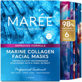 MAREE Collagen Facial Mask with Hyaluronic Acid — Hydrating Sheet Mask with Centella Asiatica, Green & Red Algae Extract — 6 Count