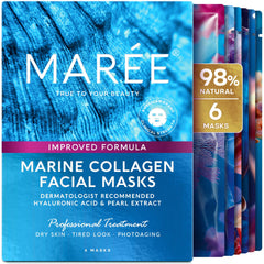 MAREE mascarilla facial de colágeno con ácido hialurónico para hidratación profunda.