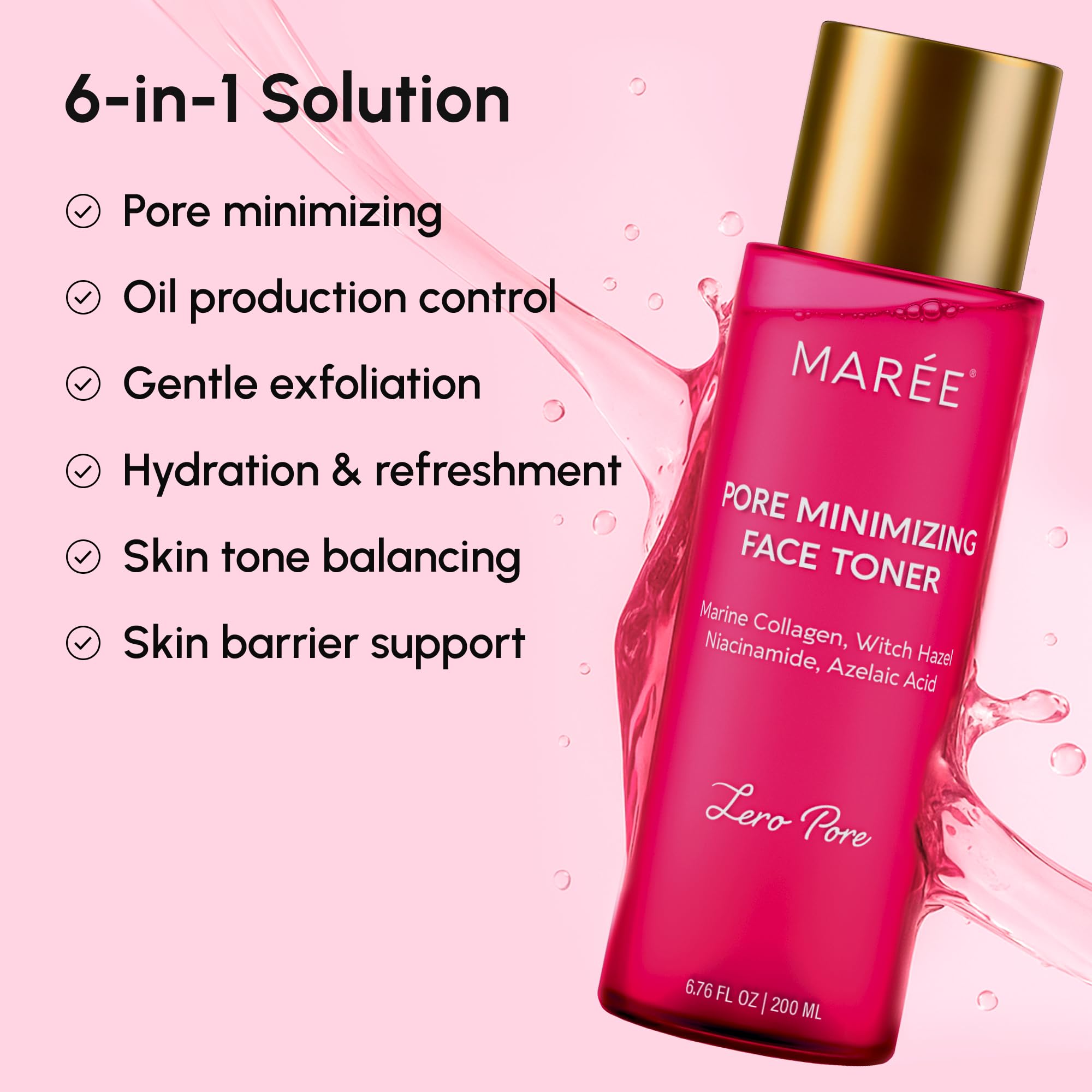 MAREE Pore Minimizer toner with witch hazel showing soothing astringent action for clearer-looking skin