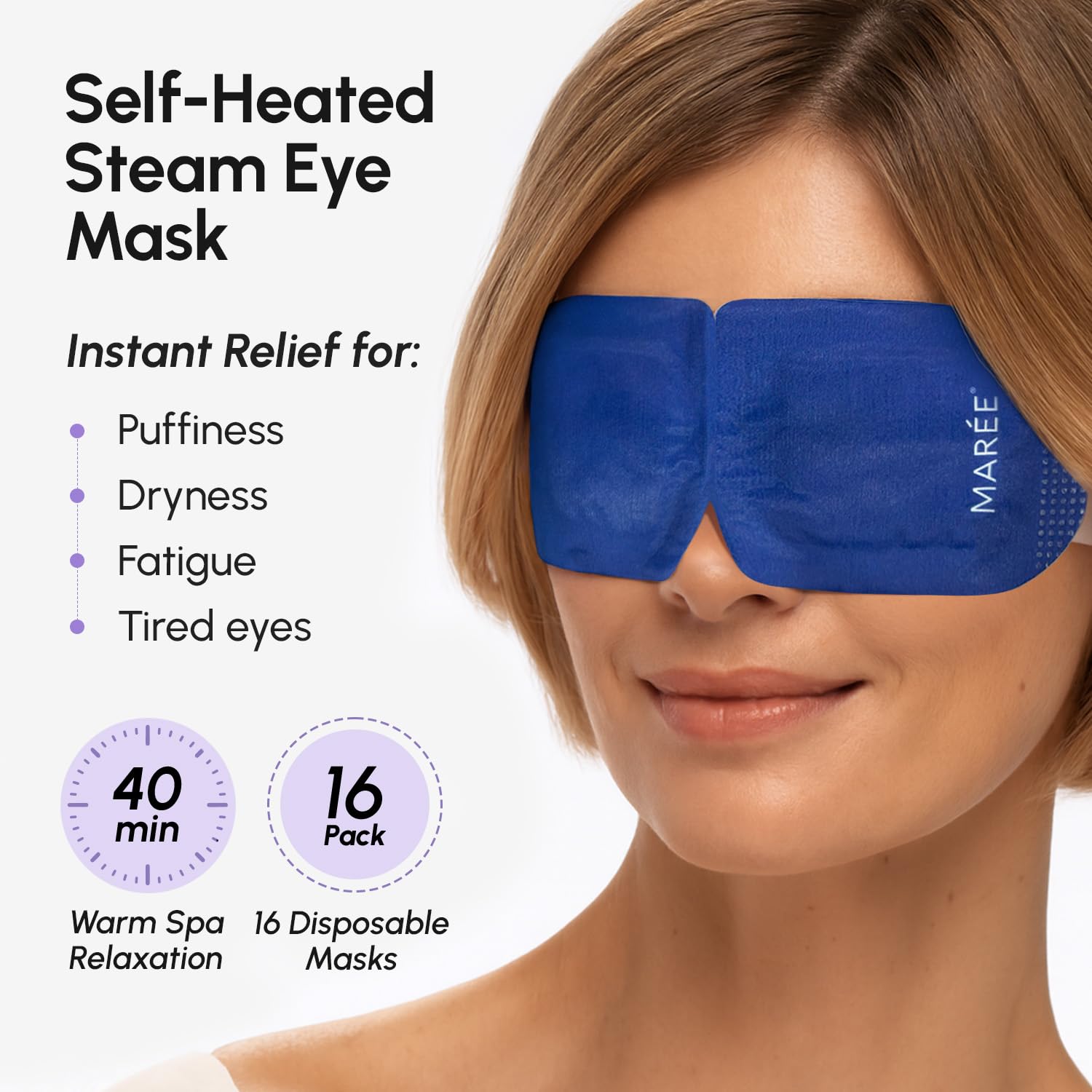 MAREE disposable steam eye mask in packaging, convenient travel option