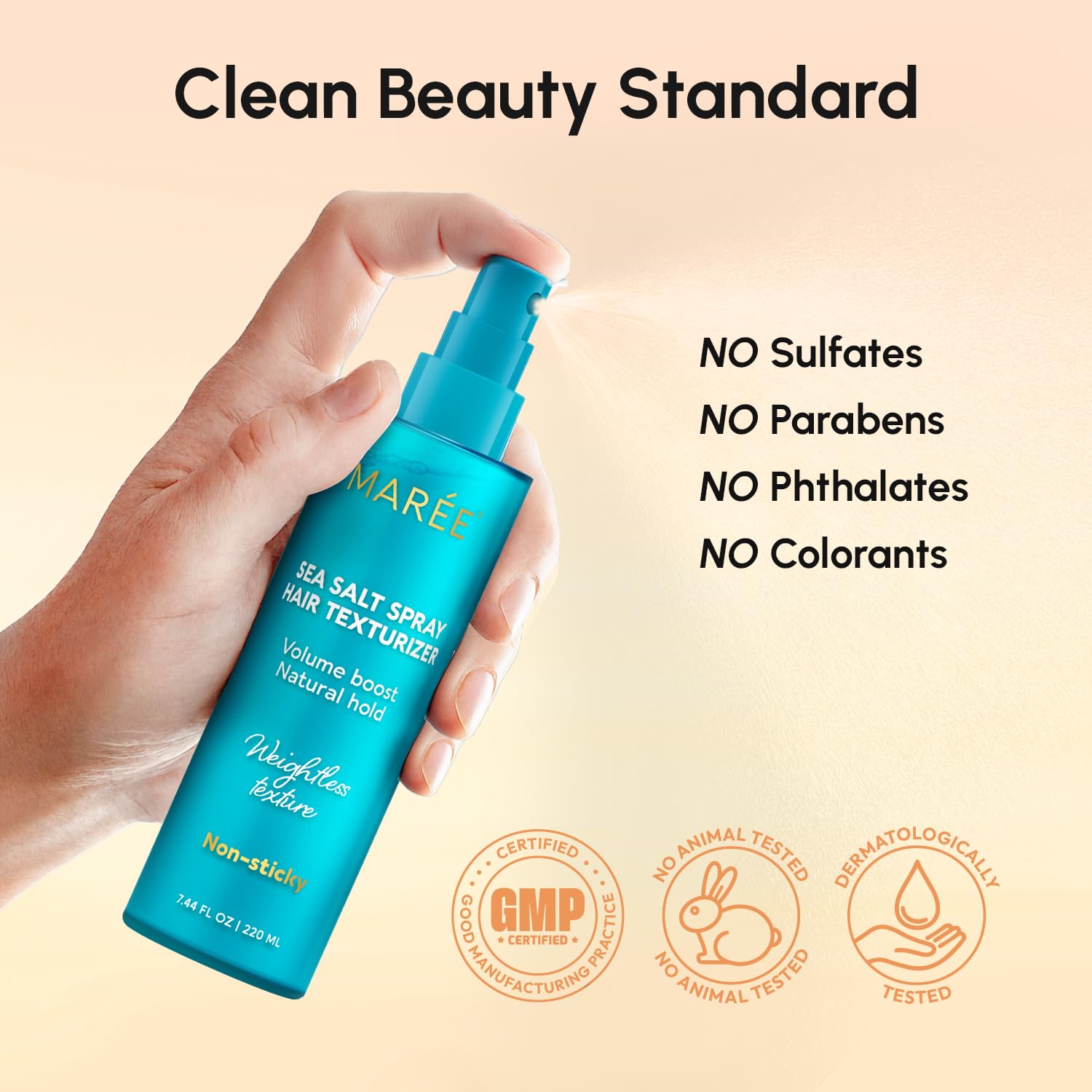 MAREE Texture Spray in use demonstrates flexible hold for everyday looks.