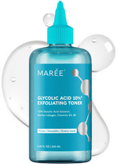 MAREE Glycolic Exfoliating Toner bottle close-up showing the brightening routine