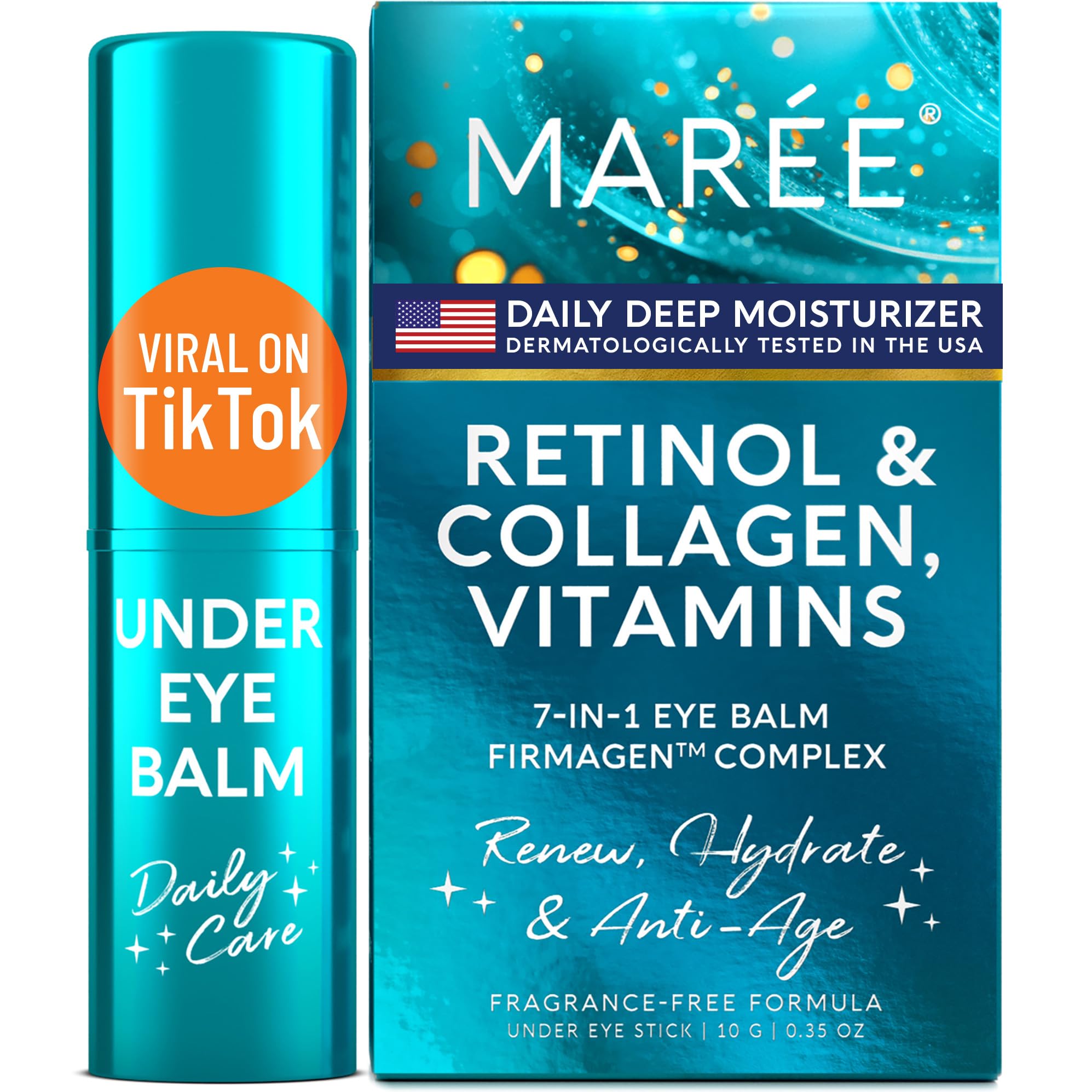 MAREE Under Eye Balm Stick with retinol and ceramide being applied to the under-eye area for smoothness