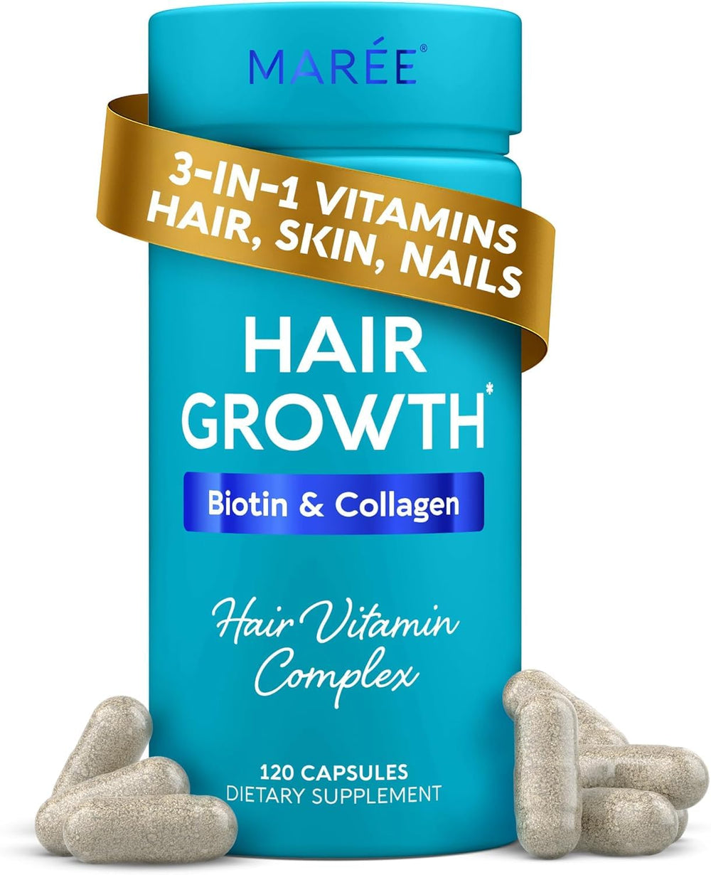 MAREE vitamina para el cabello en bote fortalece folículos para crecimiento saludable.