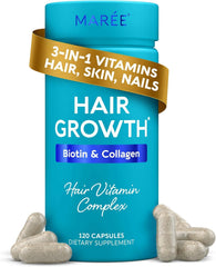 MAREE vitamina para el cabello en bote fortalece folículos para crecimiento saludable.