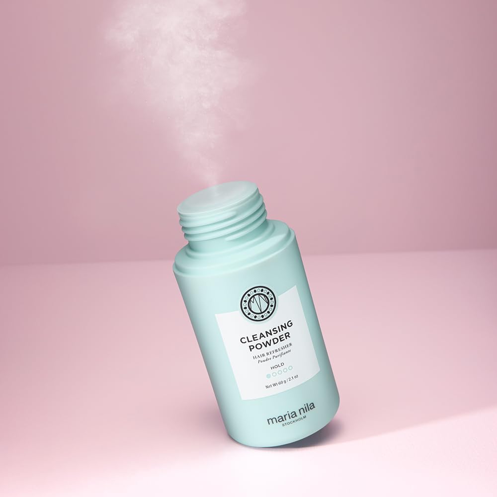 Maria Nila cleansing powder packaging highlighting vegan and sulfate-free formula