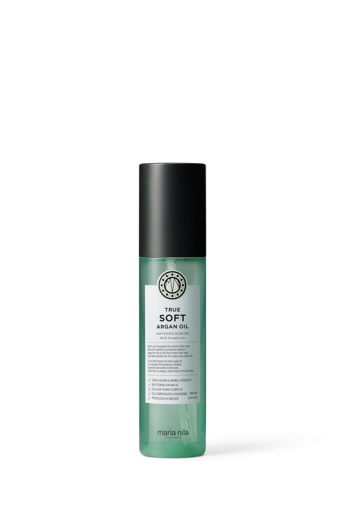Maria Nila True Soft argan oil bottle with lightweight moisture for dry hair