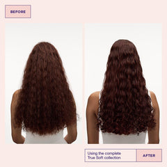 Maria Nila True Soft bottle showing vegan and zero sulfates/parabens in the ingredient list