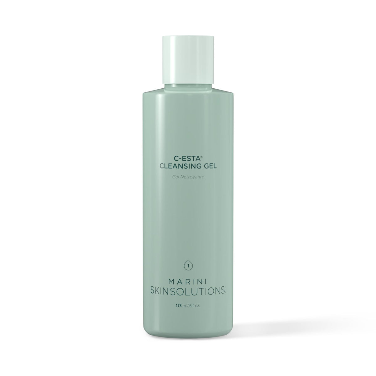 Marini SkinSolutions C-ESTA cleansing gel bottle close-up for daily conditioning.