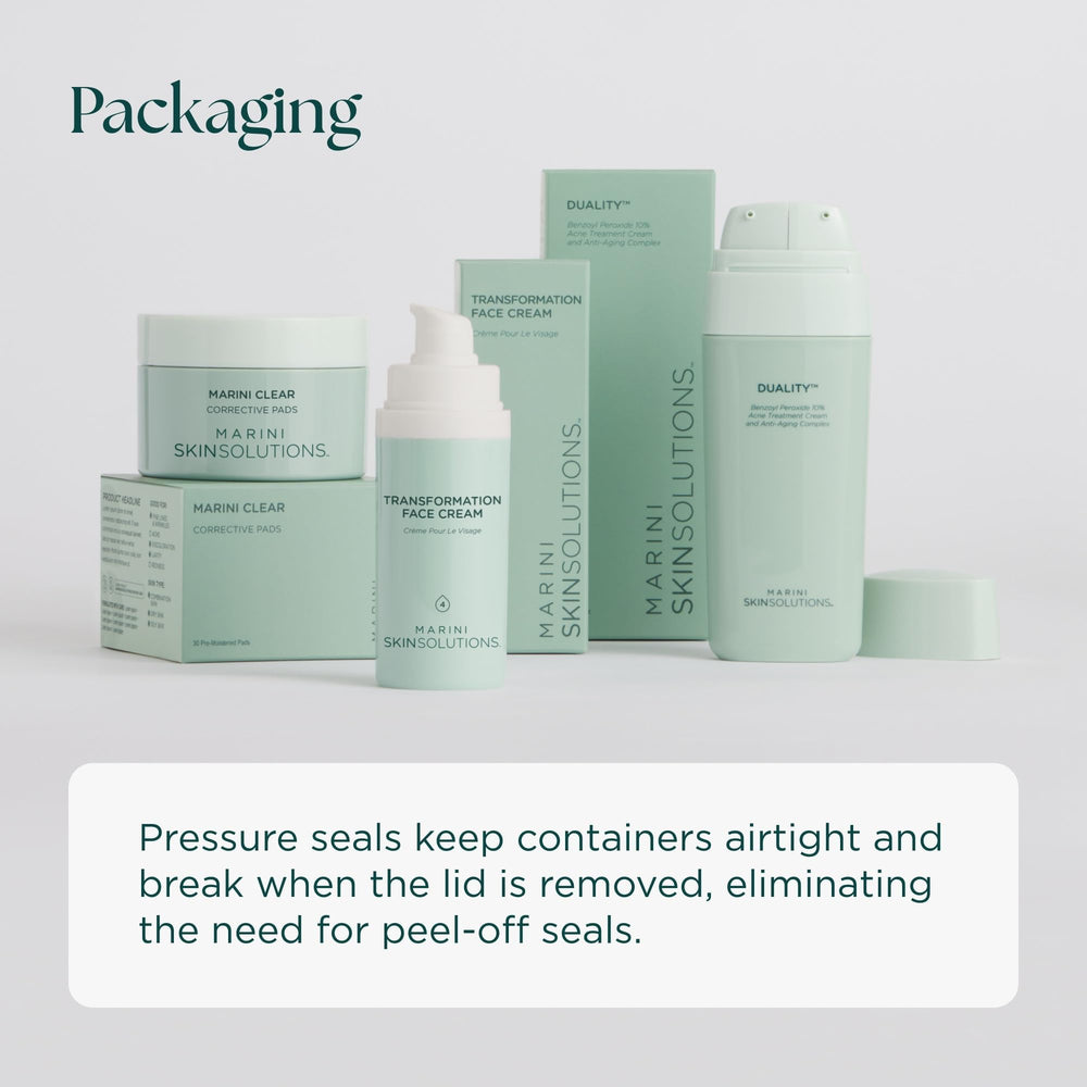Marini SkinSolutions packaging shows a does-not-contain safety list.