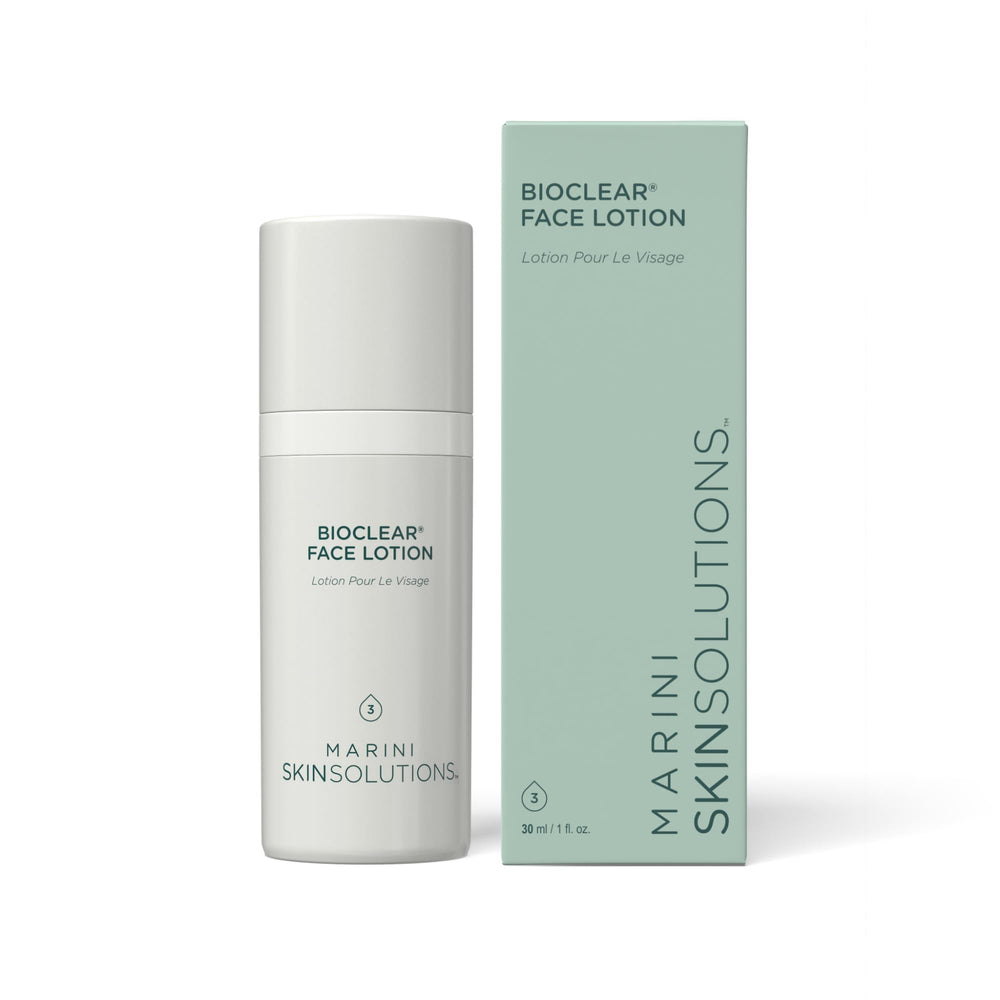 Marini SkinSolutions Bioclear Face Lotion bottle on a clean surface, promoting smoother, more luminous skin.