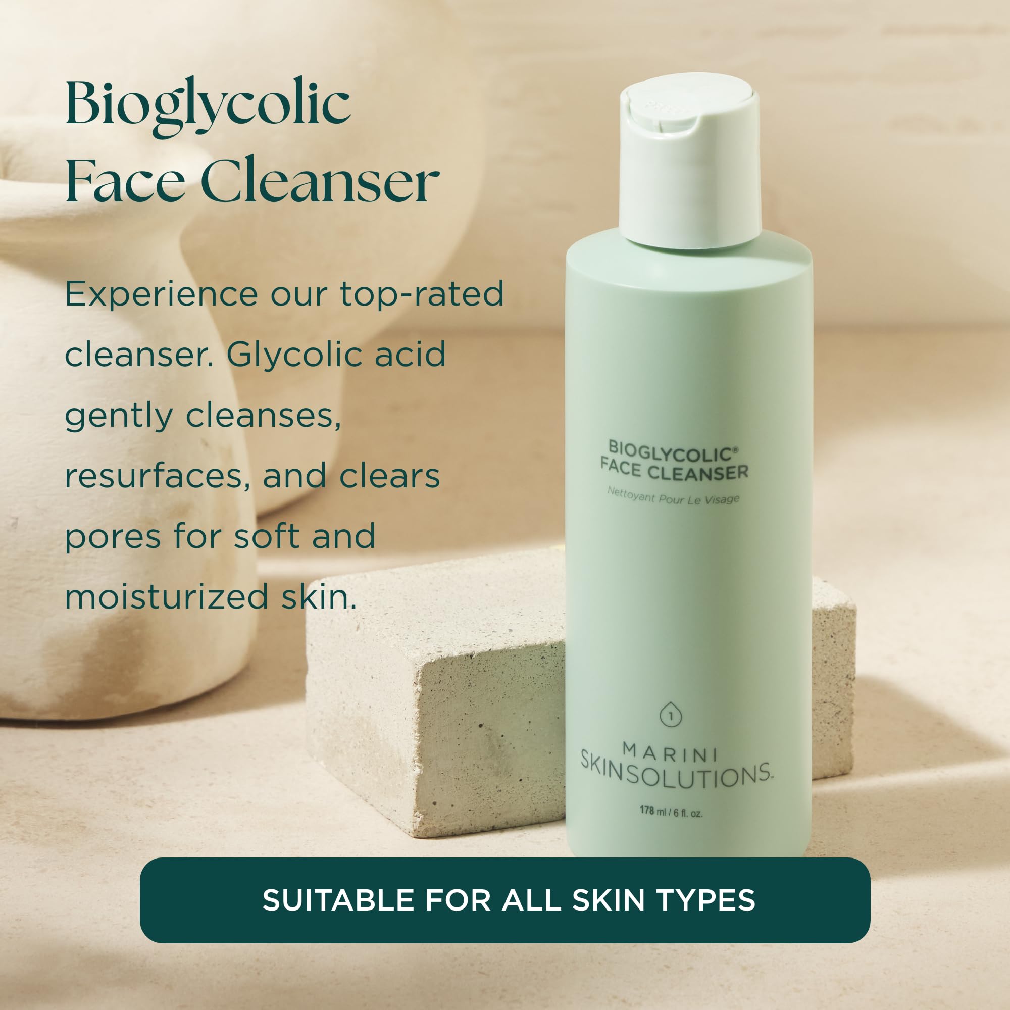 Marini SkinSolutions Bioglycolic Cleanser close-up shows smooth texture for refined pores.