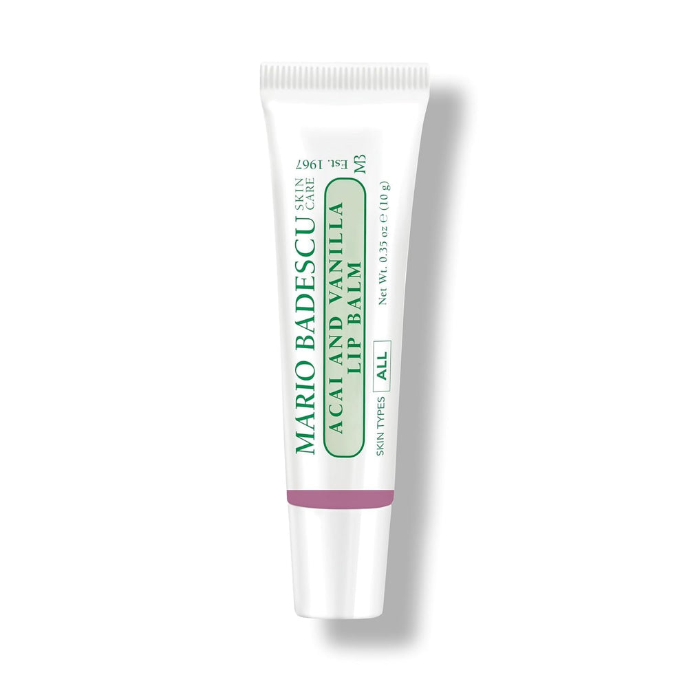 Dispensing balm shows quick, non-greasy moisture from Mario Badescu Acai Vanilla Lip Balm.