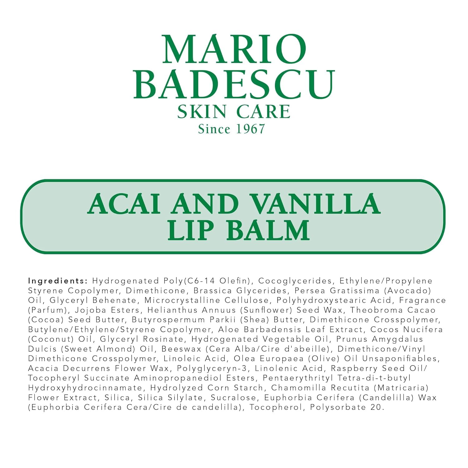 Compact side view demonstrates purse-ready Mario Badescu Acai Vanilla Lip Balm.