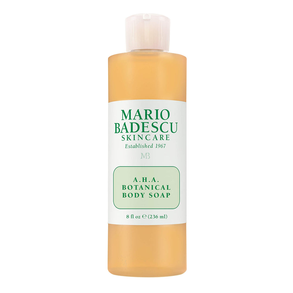 Mario Badescu AHA Botánico, botella elegante, exfolia suavemente para una piel más suave.