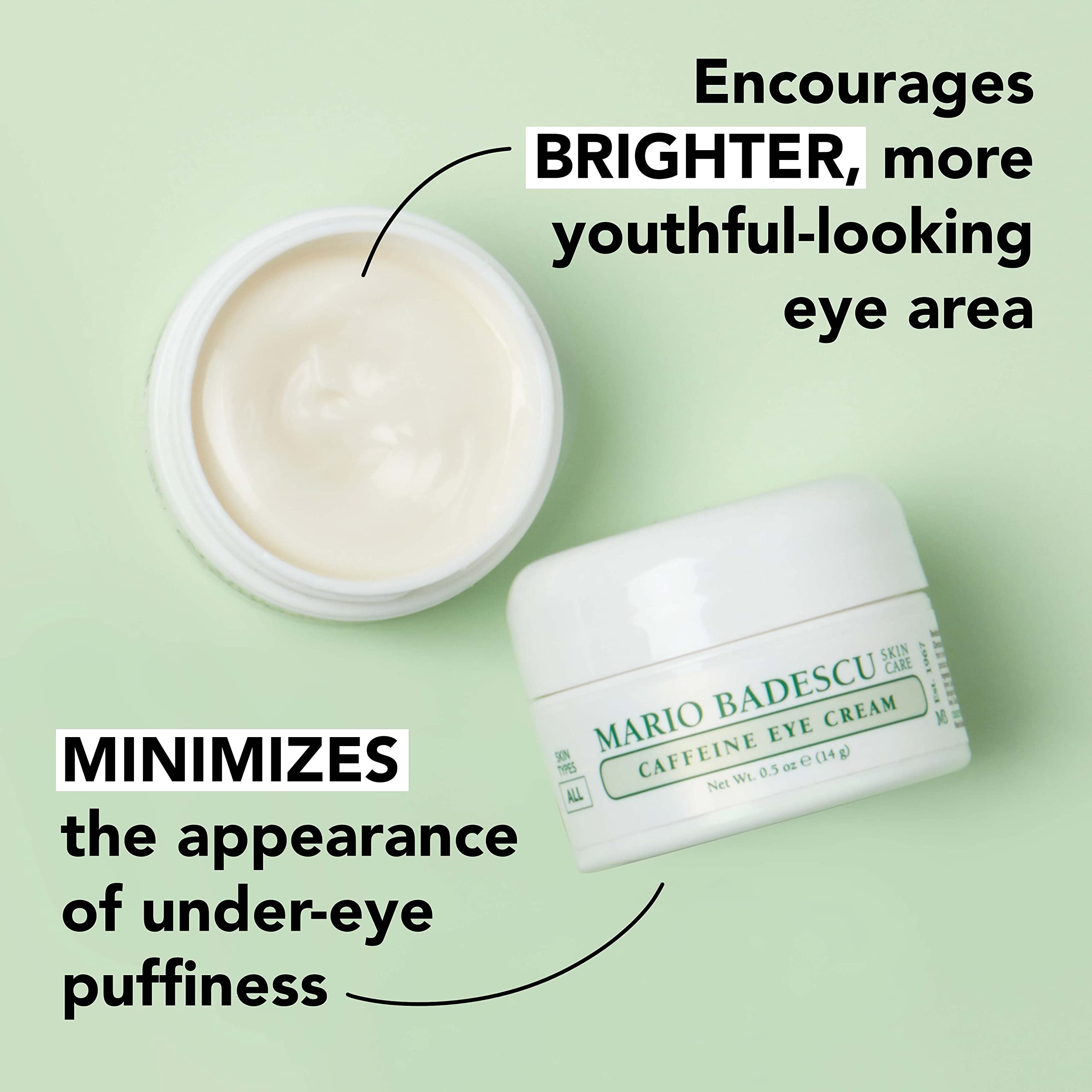 Mario Badescu caffeine eye cream being applied to the eye contour for quick absorption