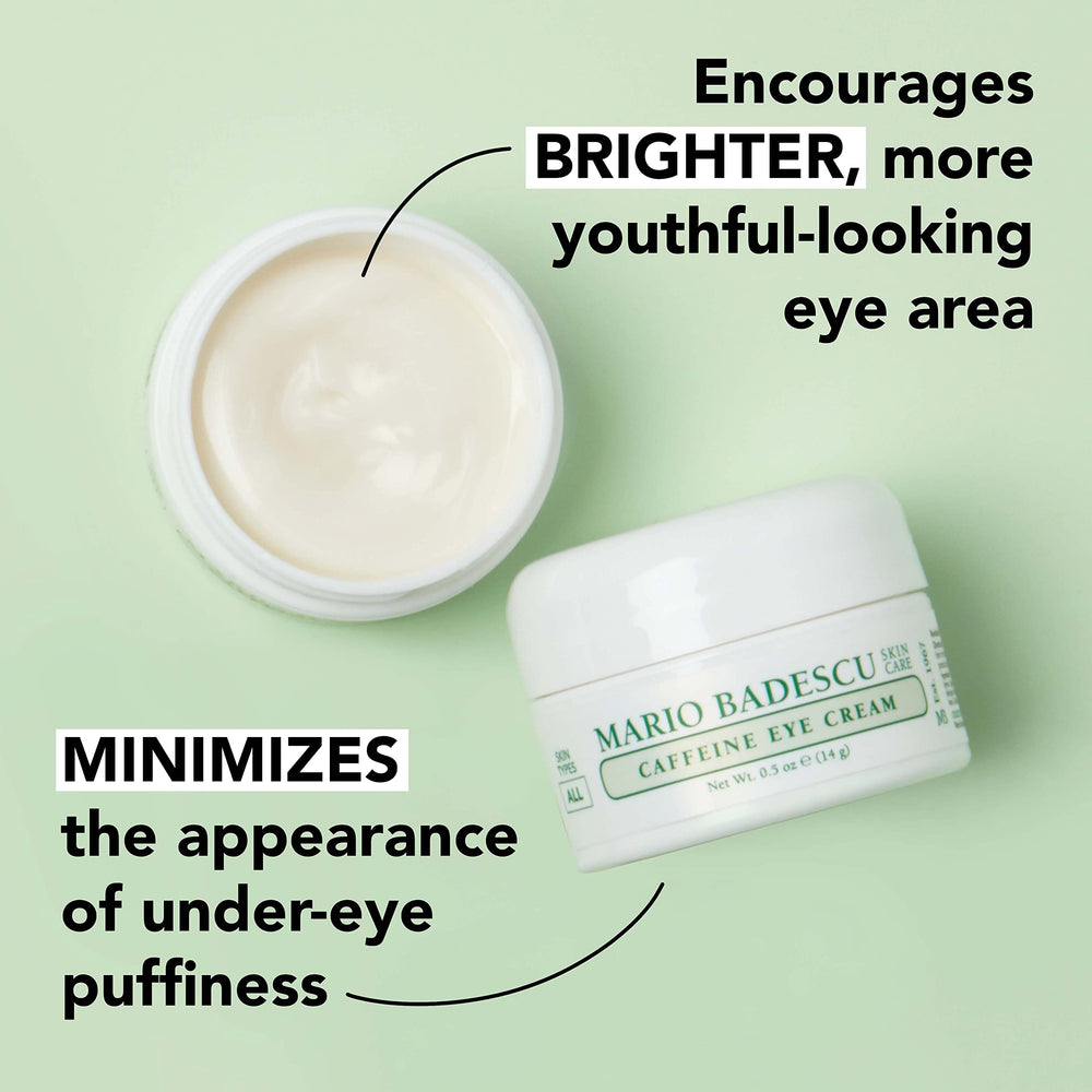 Mario Badescu caffeine eye cream being applied to the eye contour for quick absorption