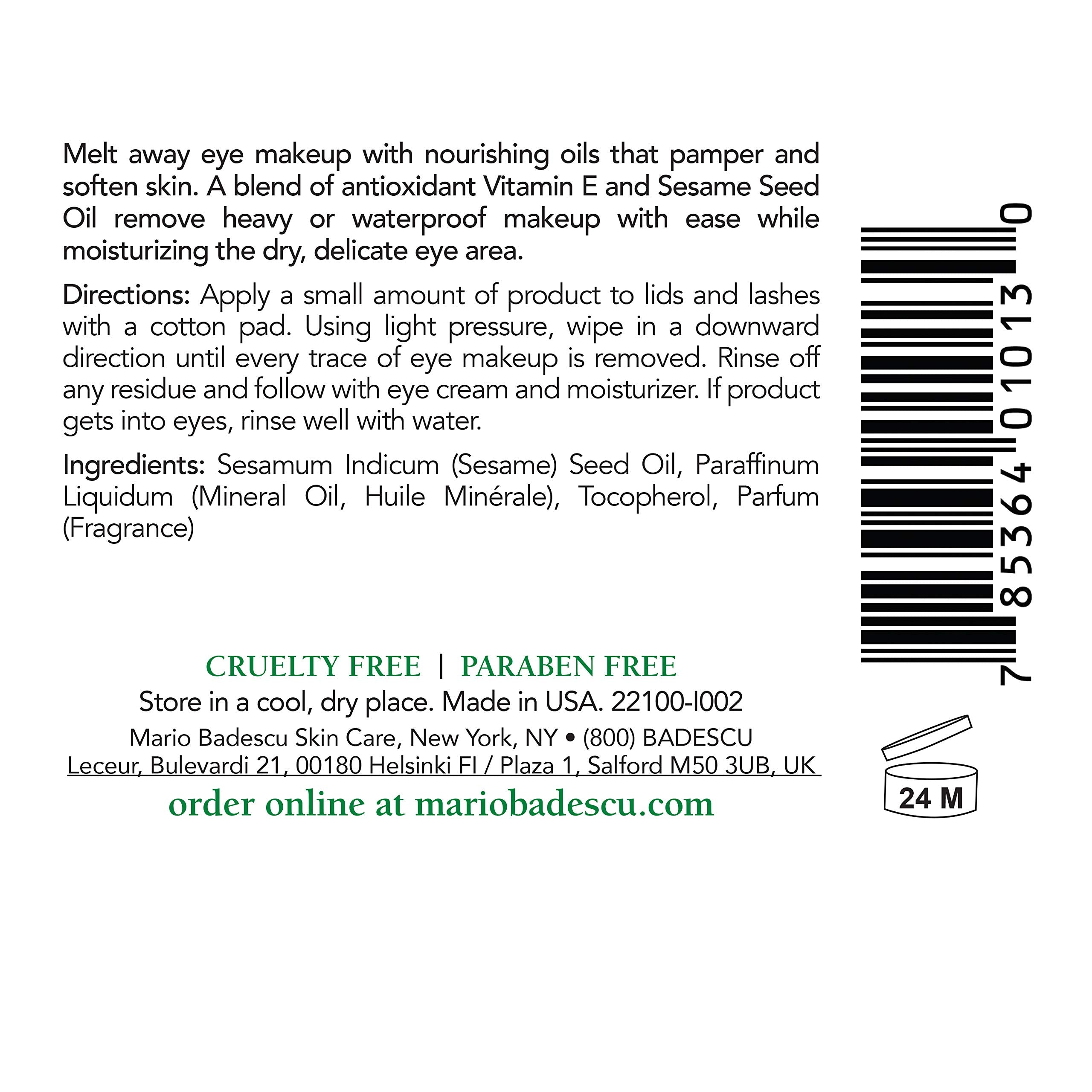 Mario Badescu Carnation Eye Makeup Remover Oil poured onto a cotton pad for cleansing.