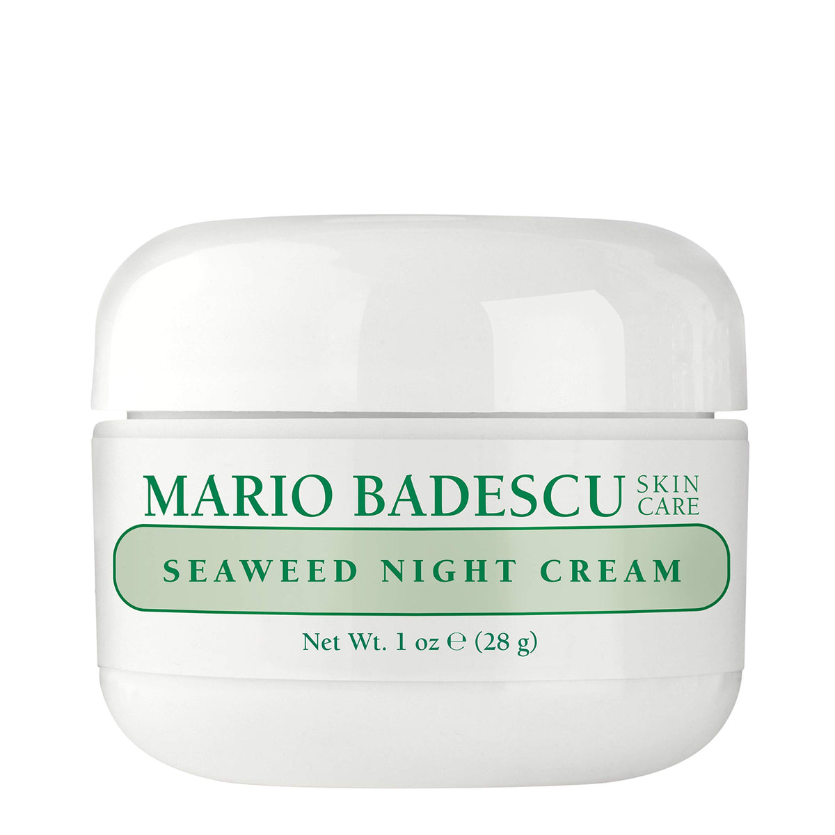 Mario Badescu crema nocturna con alga marina, textura cremosa para piel suave.