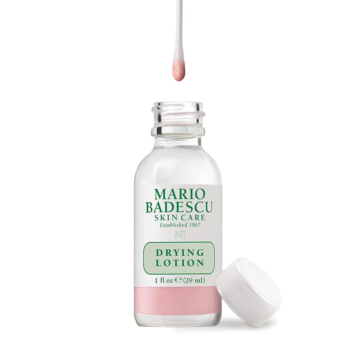 Mario Badescu Drying Lotion application on a blemish using a cotton swab