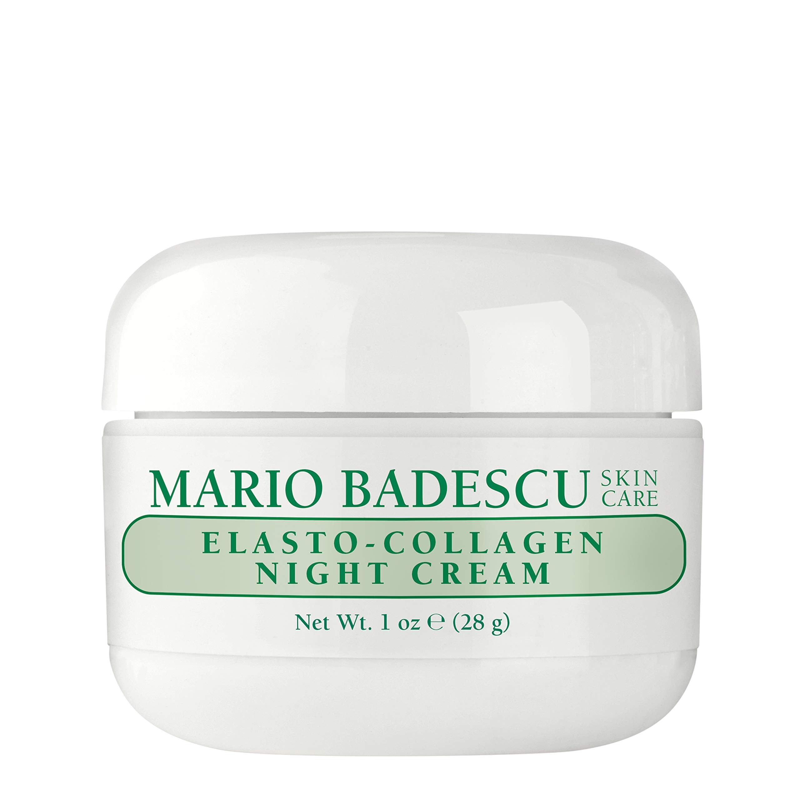 Mario Badescu Elasto-Collagen Noche, frasco visible, crema nutritiva para piel seca.