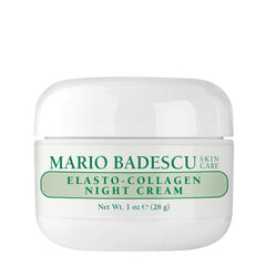 Mario Badescu Elasto-Collagen Noche, frasco visible, crema nutritiva para piel seca.