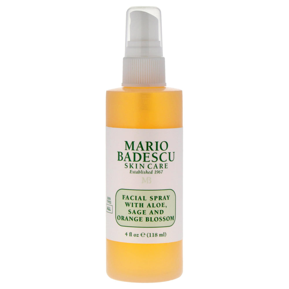Mario Badescu facial spray bottle with aloe-sage-orange blossom delivers hydration and a vibrant glow.