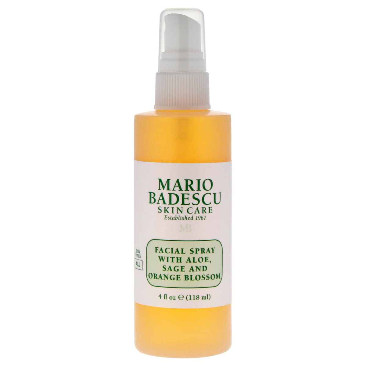 Mario Badescu facial spray bottle with aloe-sage-orange blossom delivers hydration and a vibrant glow.
