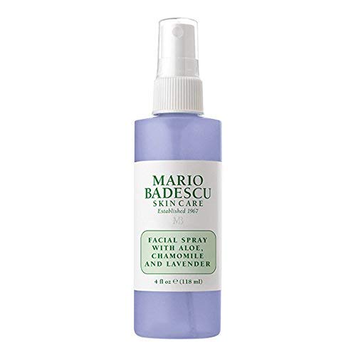 Mario Badescu rose facial spray bottle delivering dewy hydration.