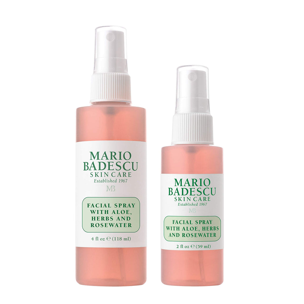 Mario Badescu facial spray bottle with rosewater for instant hydration.