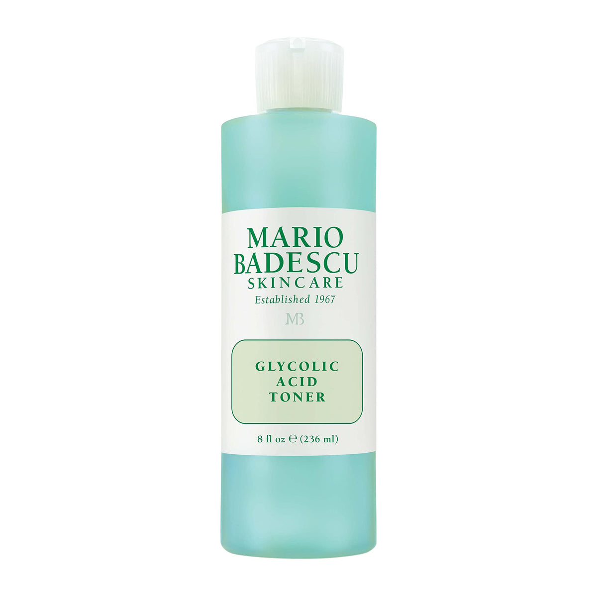 Mario Badescu Glycolic Toner bottle on a clean surface highlighting brightening potential.