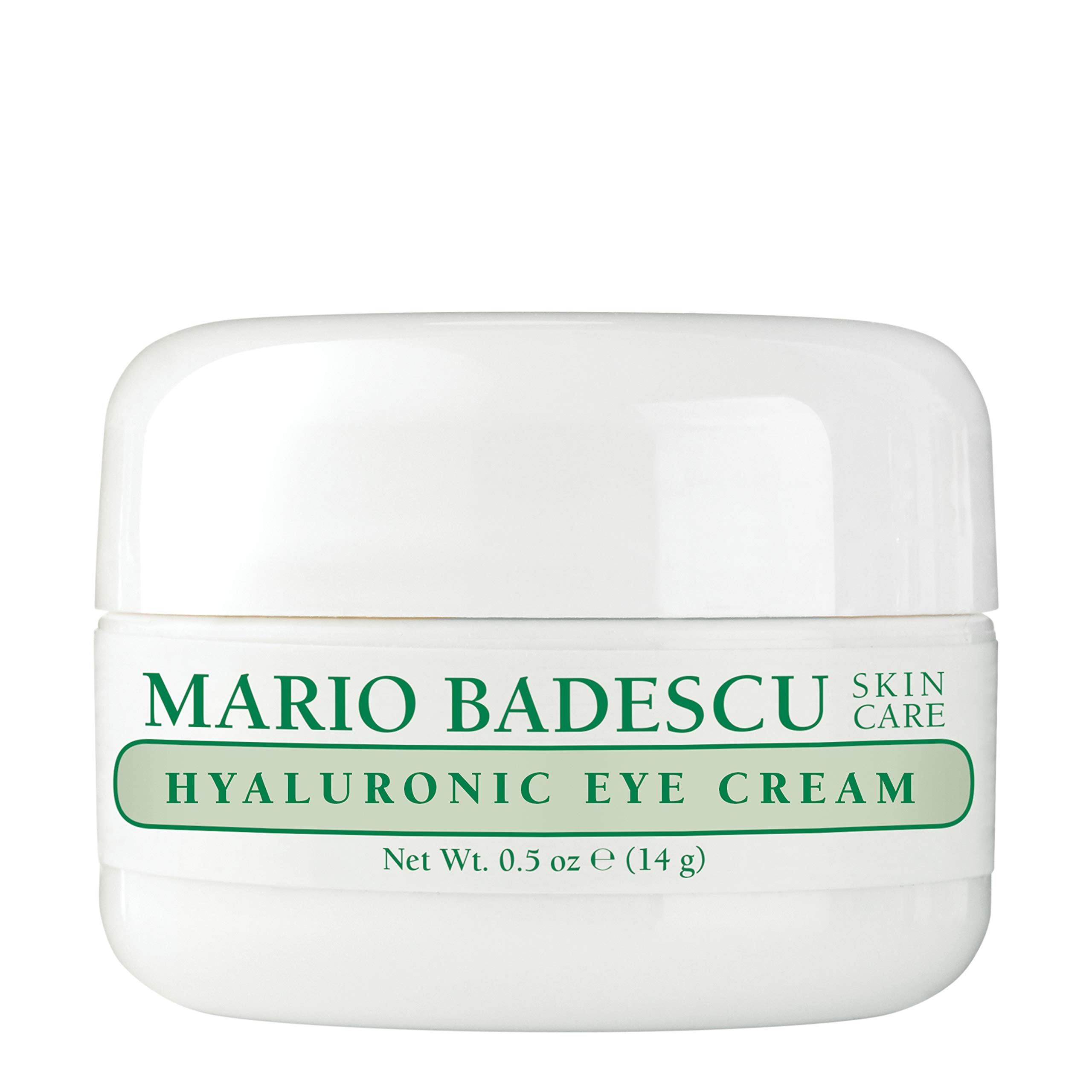 Mario Badescu hyaluronic eye cream jar hydrates the delicate under-eye area.
