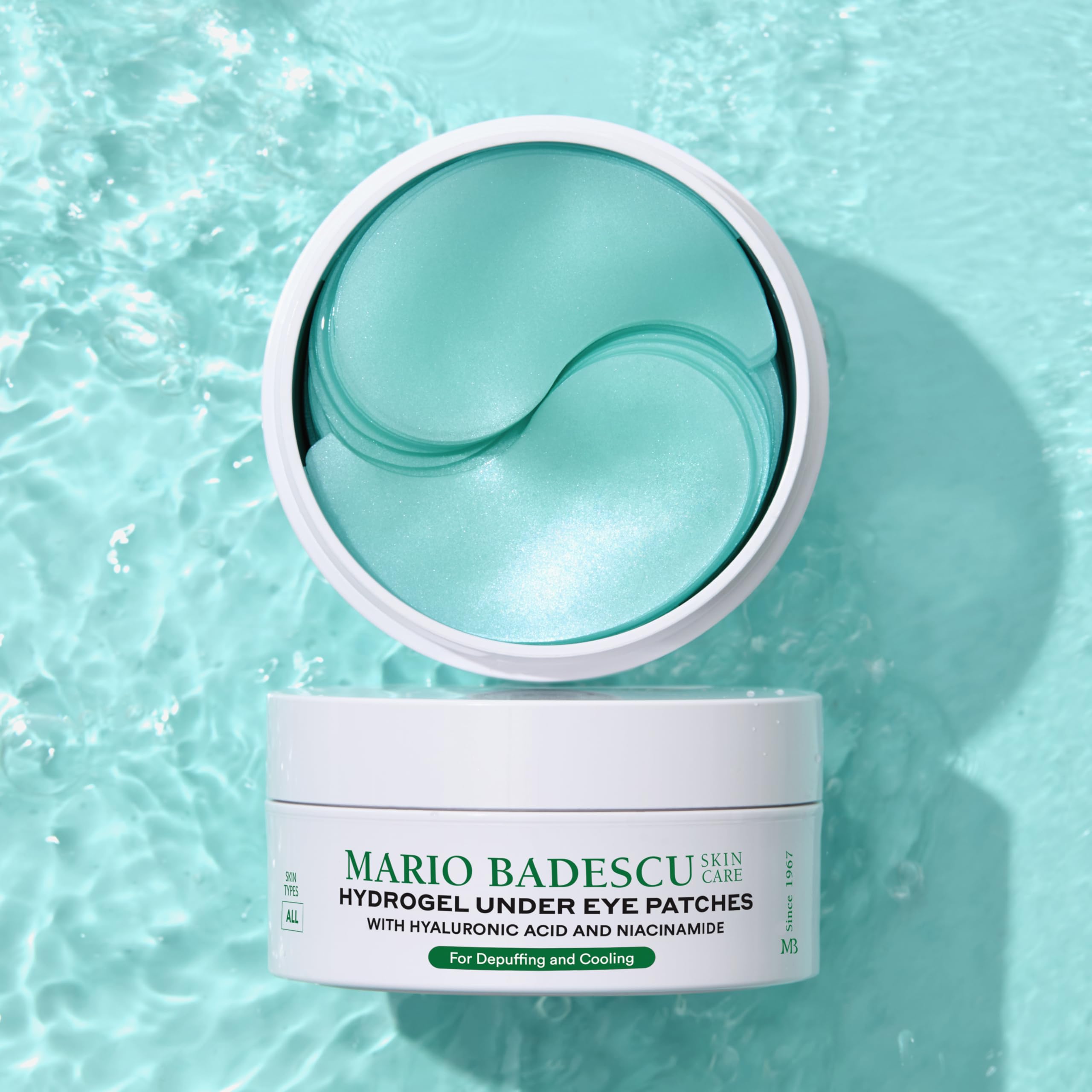 Mario Badescu hydrogel patches application shows easy-on-the-skin placement.