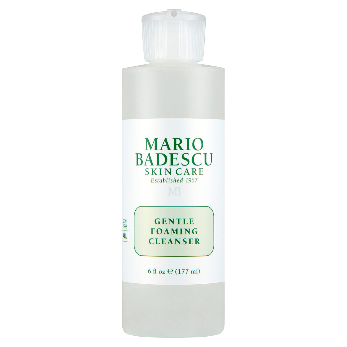 Mario Badescu limpiador facial espumoso suave en botella para piel limpia y fresca.