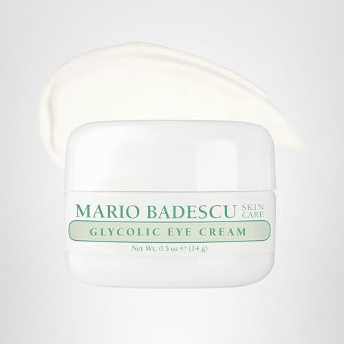 Nighttime skincare concept featuring Mario Badescu Glycolic Eye Cream for overnight care.
