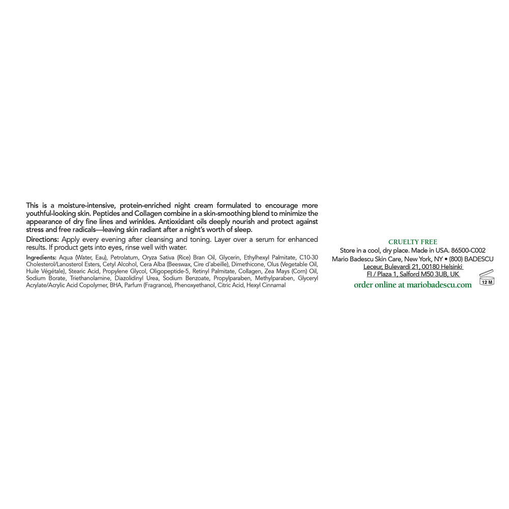 Crema nocturna de proteínas para piel seca y sensible de Mario Badescu, suaviza la piel.