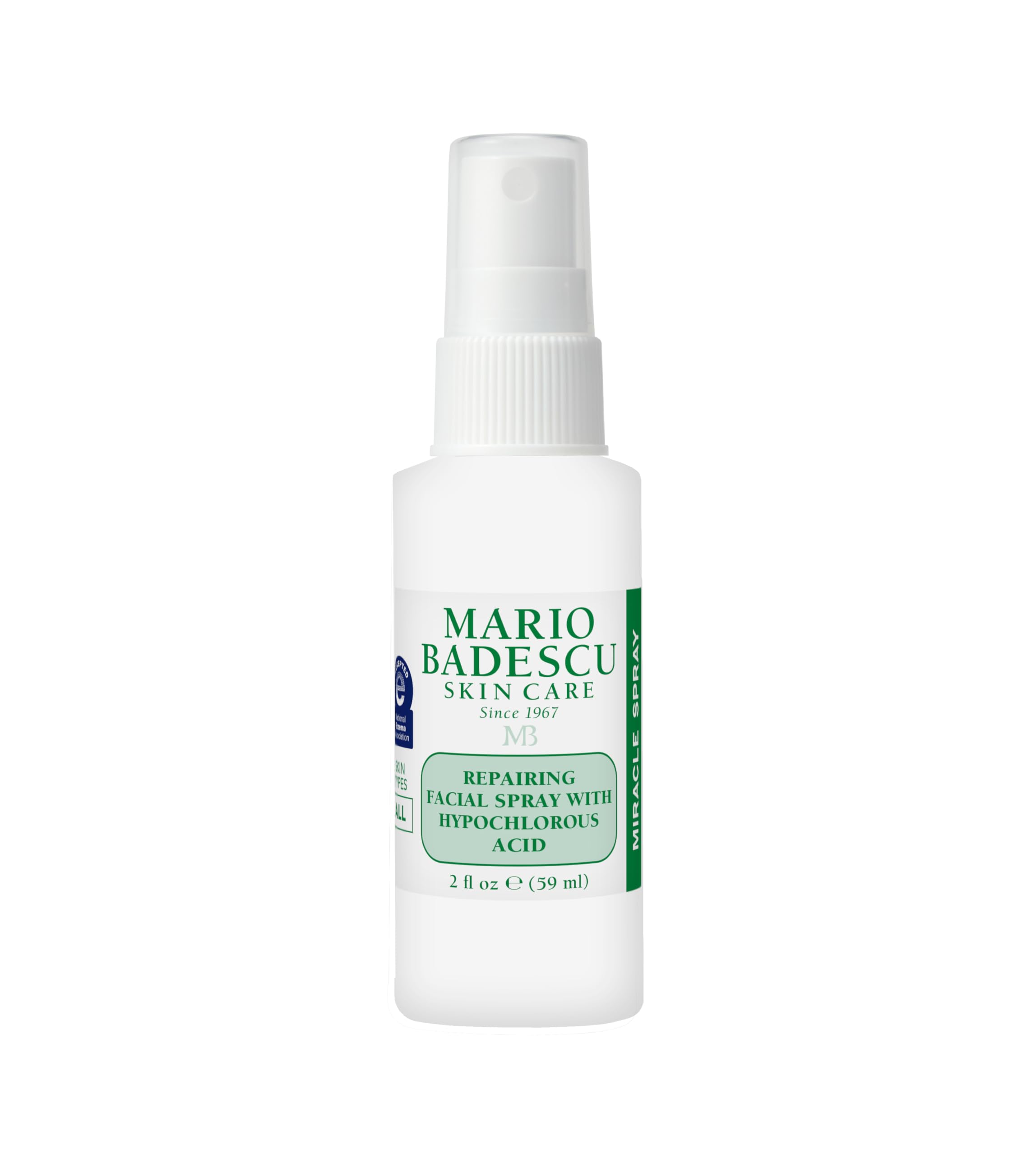 Mario Badescu Repairing HOCl Face Spray bottle for quick hydration on sensitive skin.